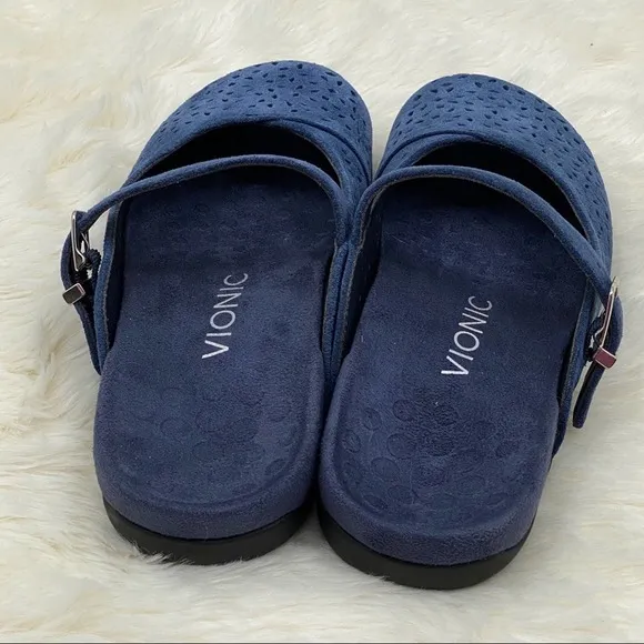 VIONIC Lidia Slip On Mules US 6 / EU 37 Blue Laser-Cut Suede