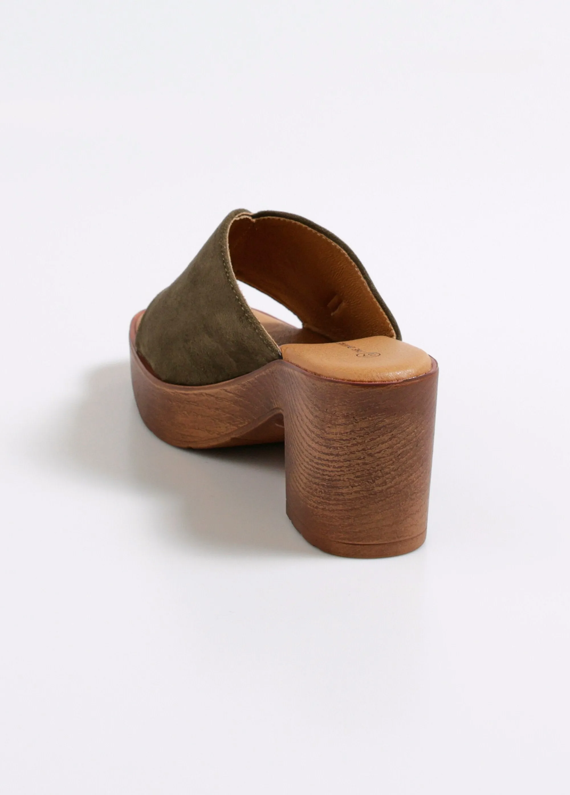 Wedge mules with heel and buckle