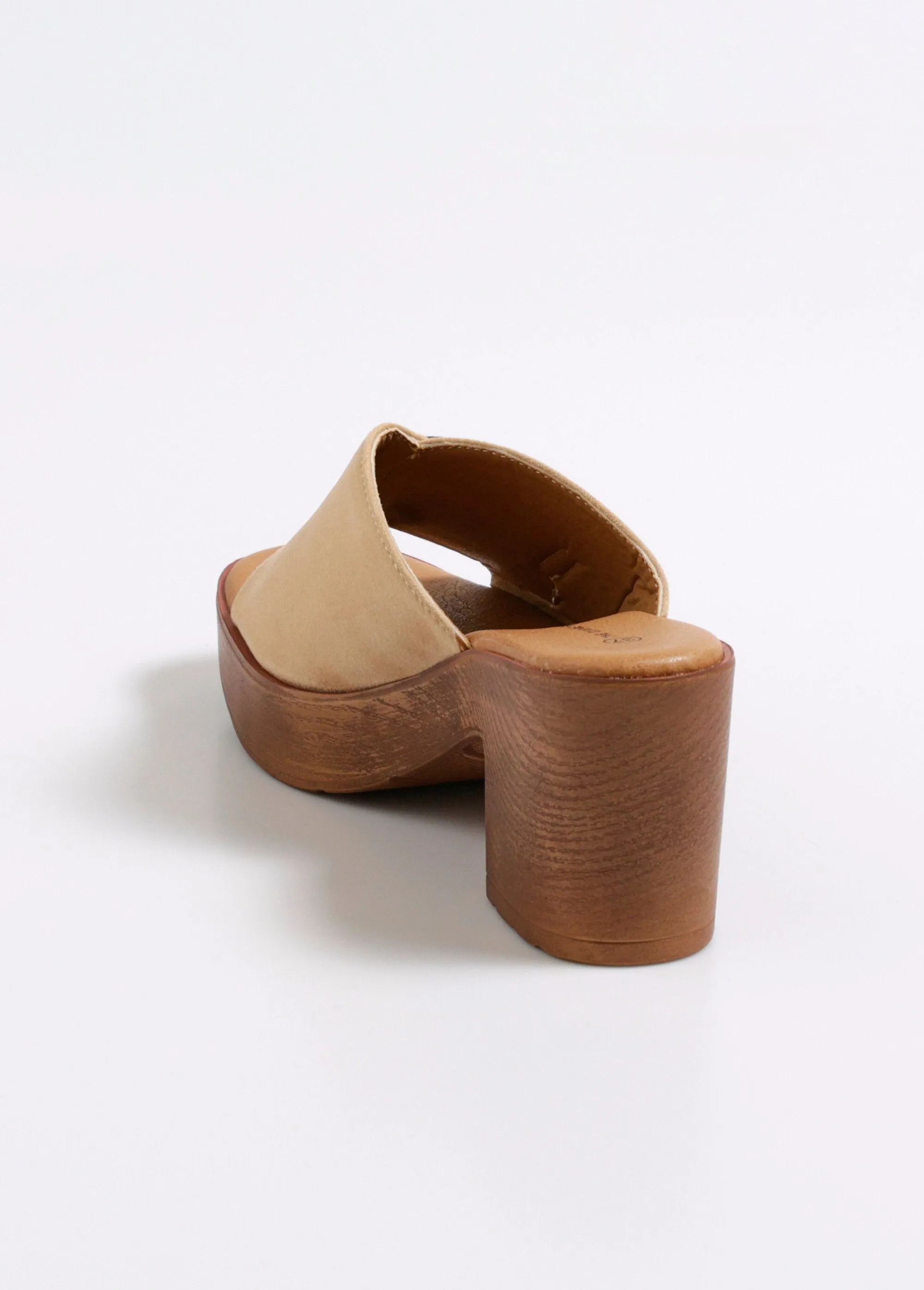 Wedge mules with heel and buckle