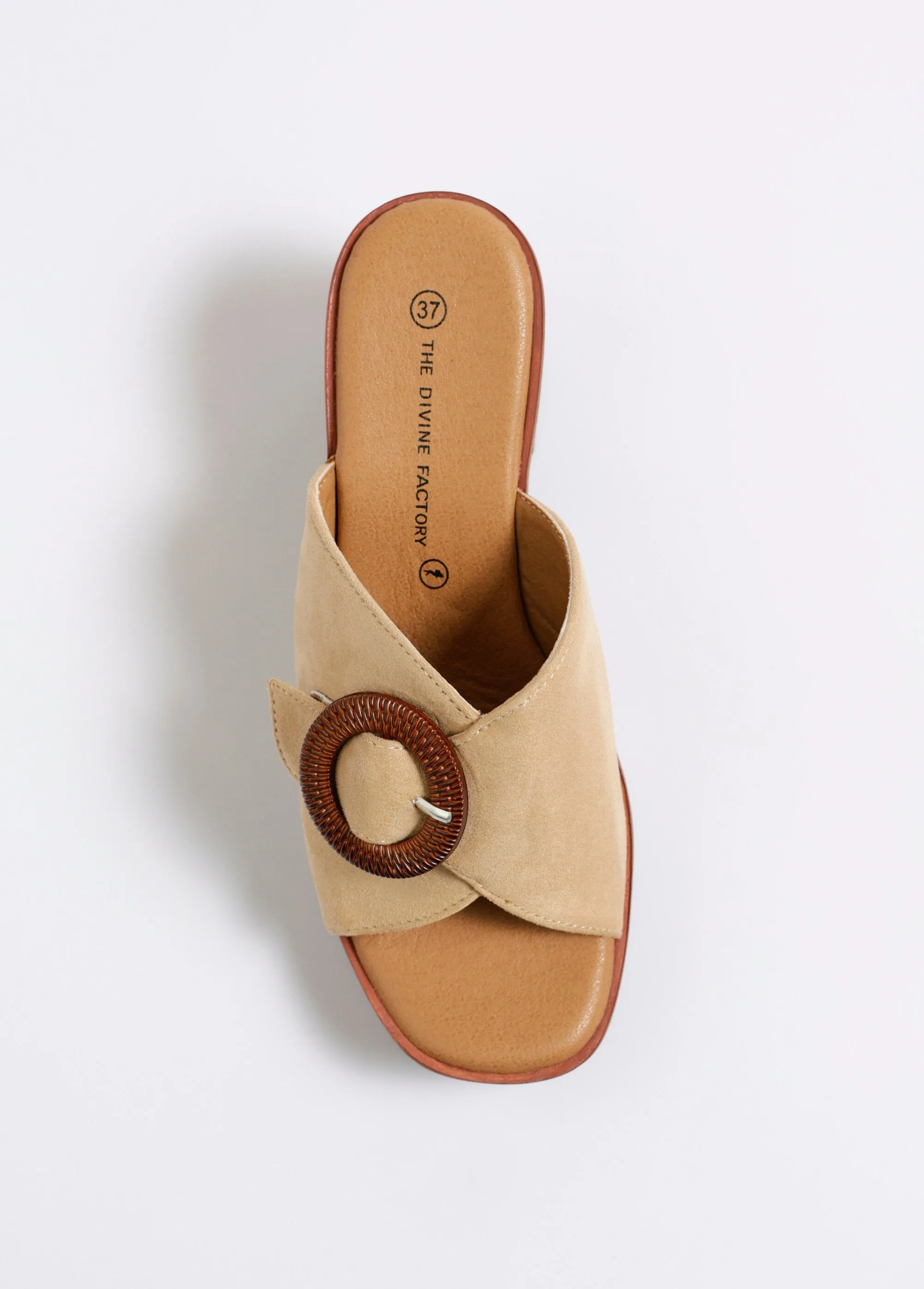 Wedge mules with heel and buckle