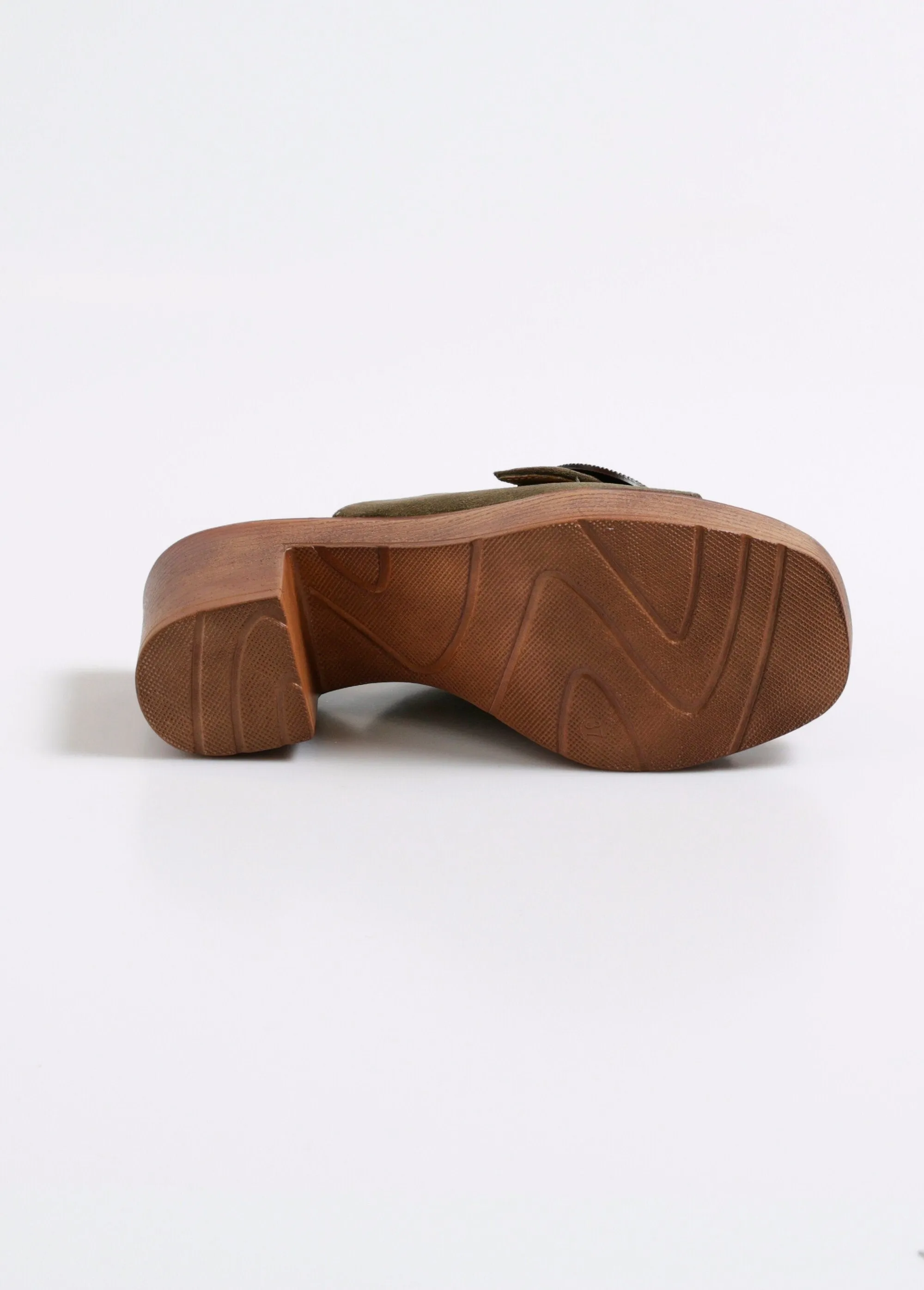 Wedge mules with heel and buckle