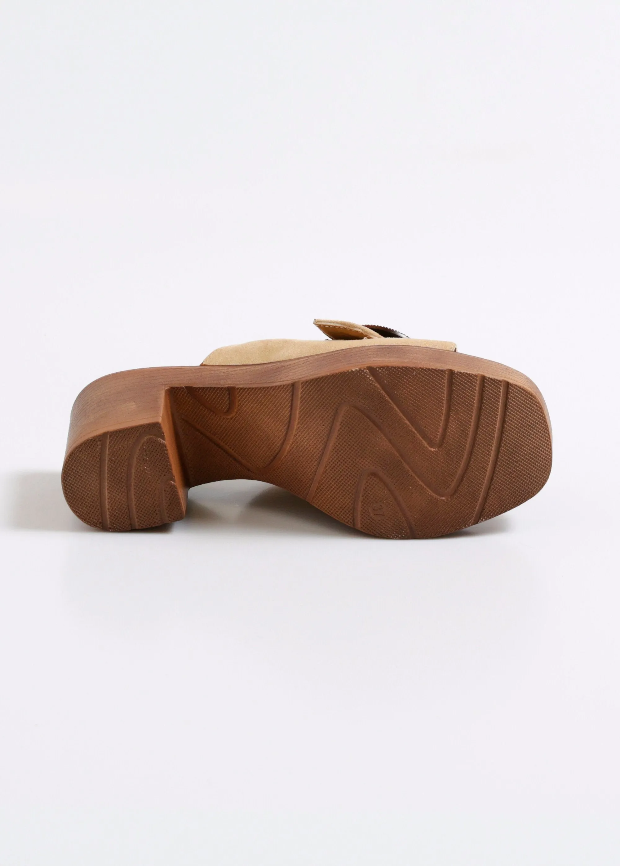 Wedge mules with heel and buckle