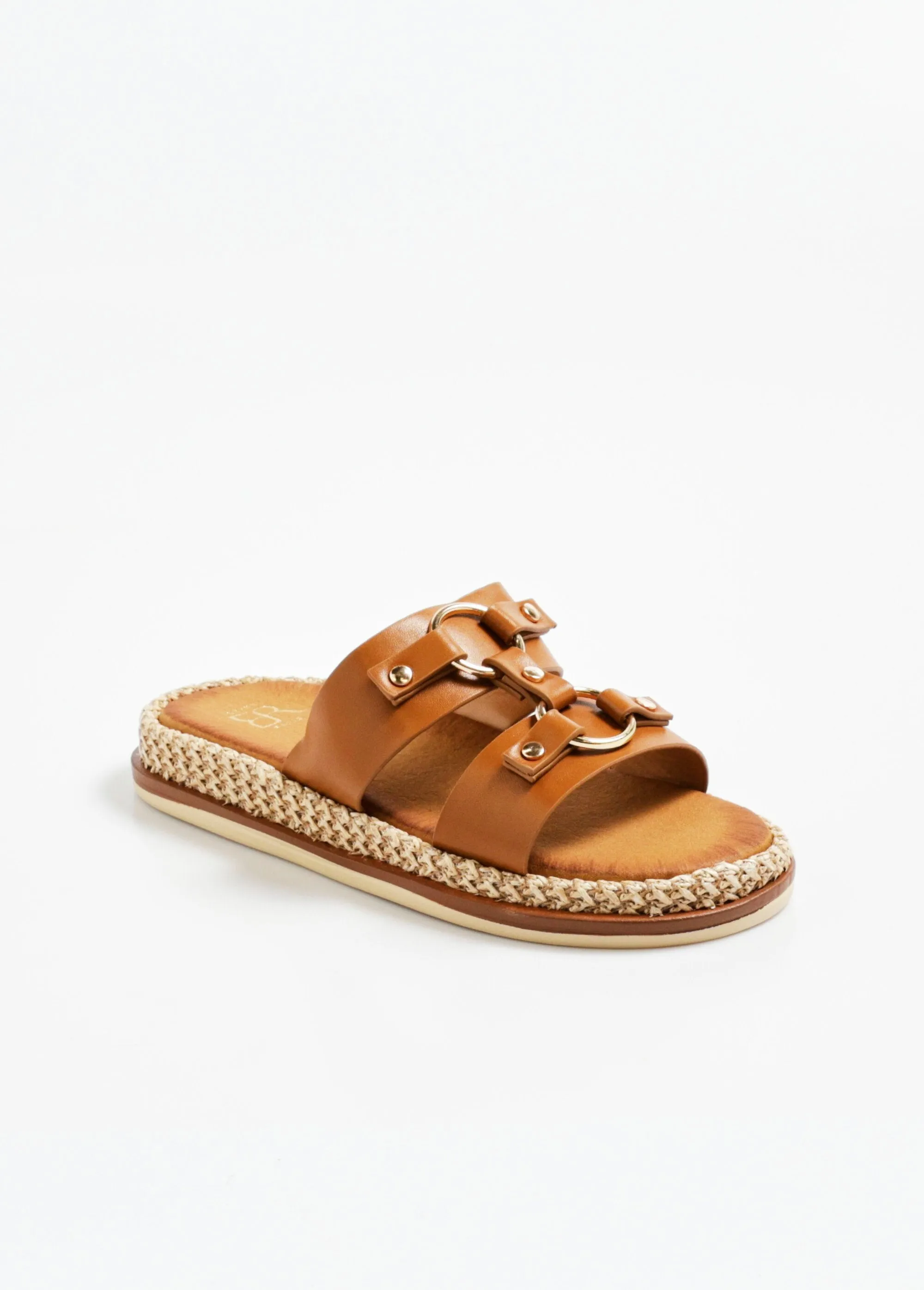 Wedge mules with straps and rings