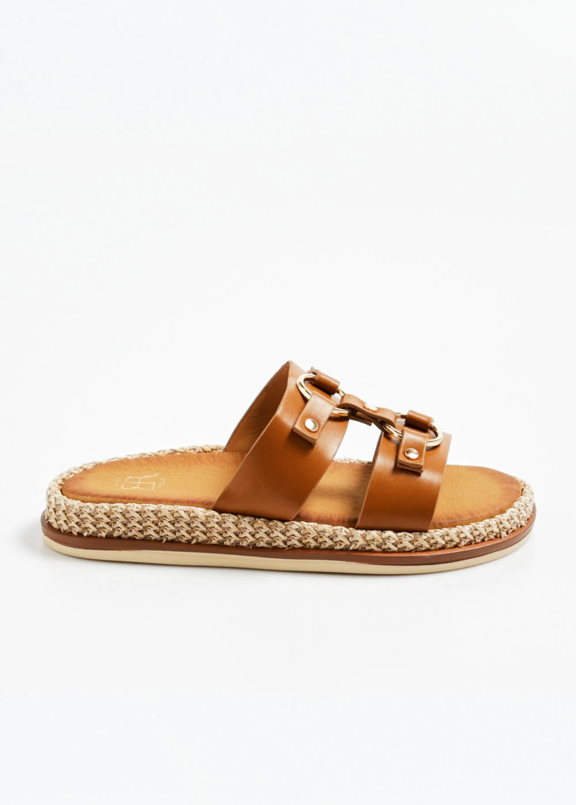 Wedge mules with straps and rings