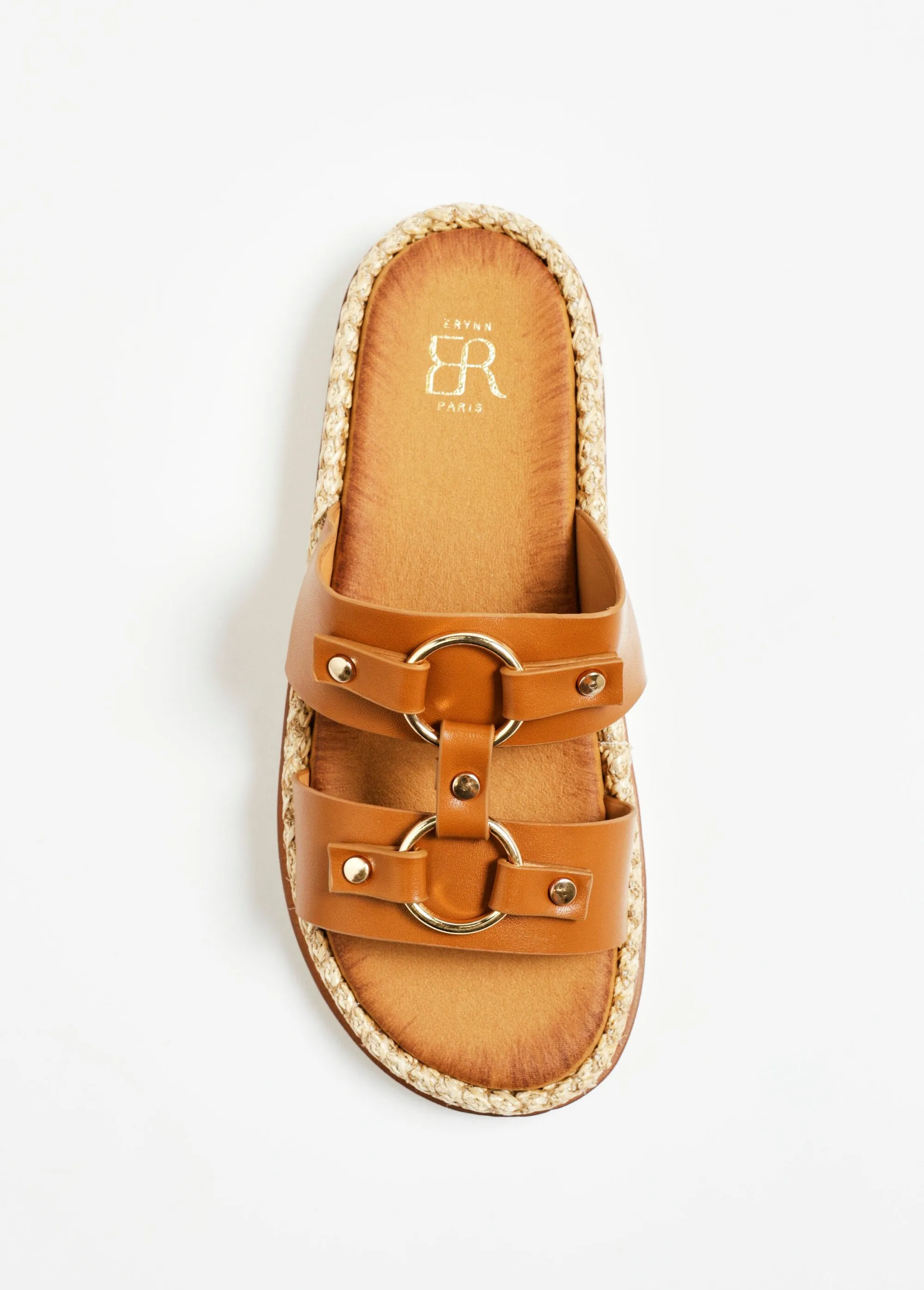 Wedge mules with straps and rings