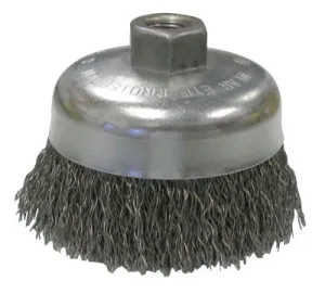 Weiler® Vortec Pro Crimped Wire Cup Brush, 4" Dia, 5/8-11 Arbor, 0.02" Carbon Steel, 36236