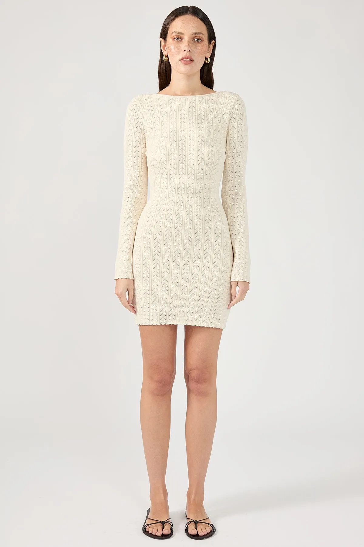 White Casual Long Sleeve Mini Dress
