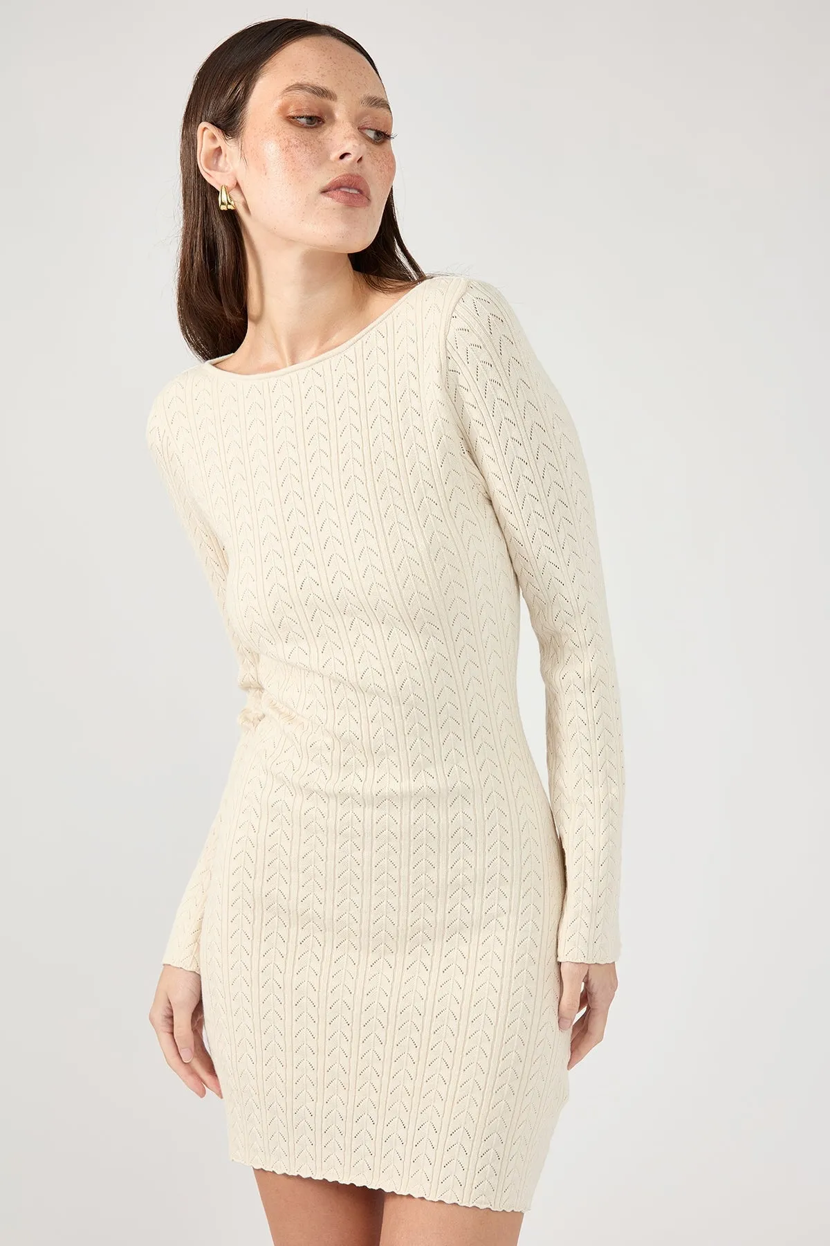 White Casual Long Sleeve Mini Dress