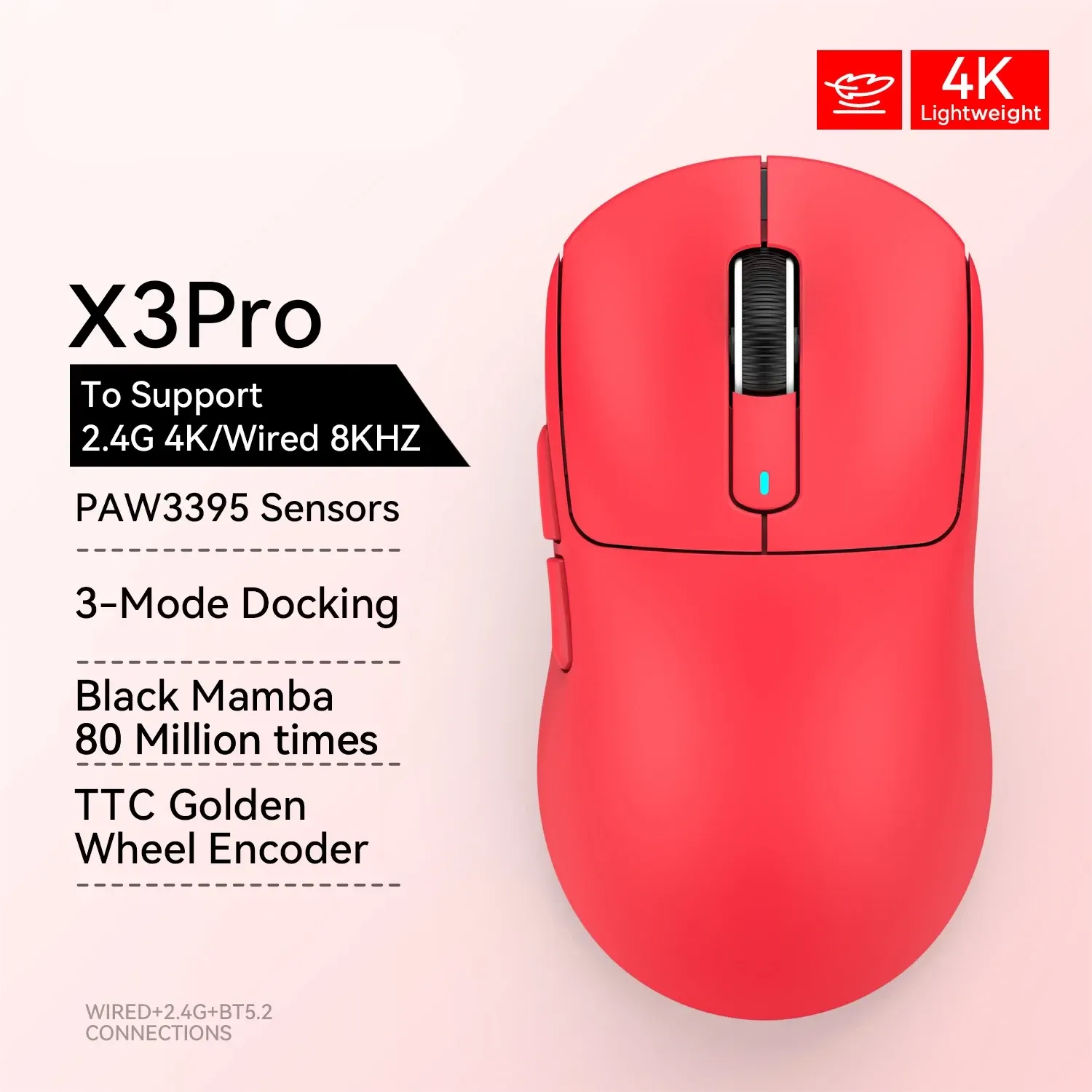 Wireless Gaming Mouse Tri-Mode Bluetooth Lightweight