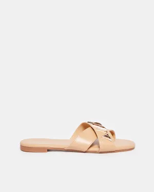 Women Beige Embellished Trim Mule