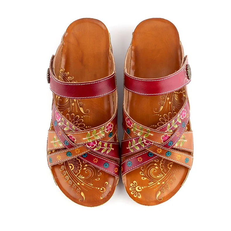 Women Ethnic Pattern Slippers Retro Wedge Sandals