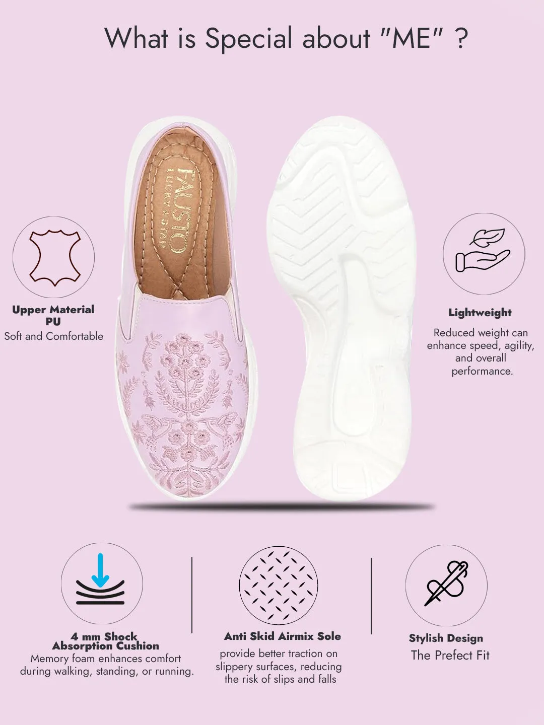 Women Purple Floral Print Embroidery Design Back Open Slip On Mules Shoes