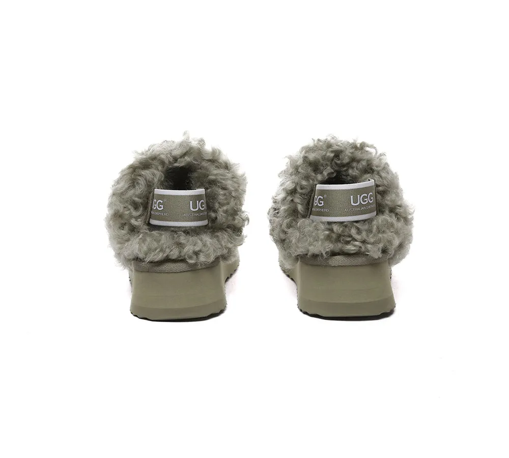 Women Removable Wool Strap Slingback Platform Slippers Waffle Curly