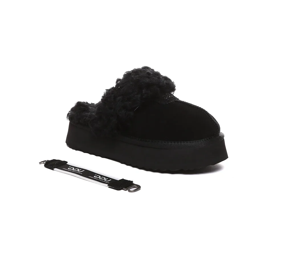 Women Removable Wool Strap Slingback Platform Slippers Waffle Curly