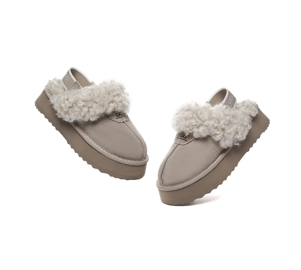 Women Removable Wool Strap Slingback Platform Slippers Waffle Curly
