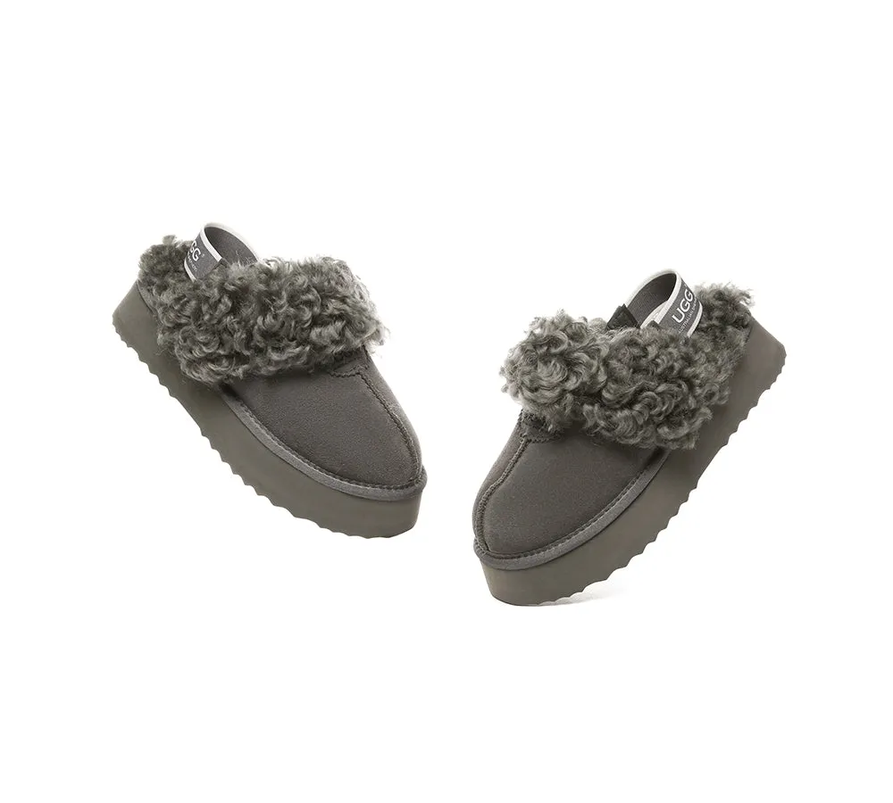 Women Removable Wool Strap Slingback Platform Slippers Waffle Curly
