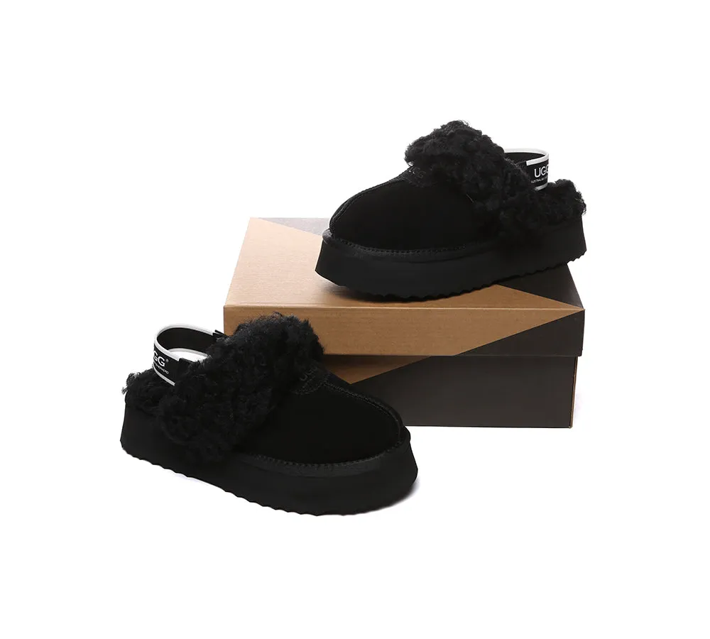Women Removable Wool Strap Slingback Platform Slippers Waffle Curly