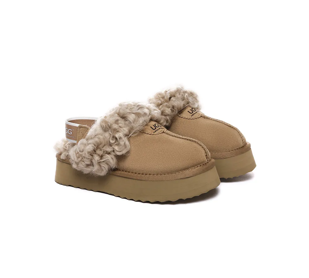 Women Removable Wool Strap Slingback Platform Slippers Waffle Curly