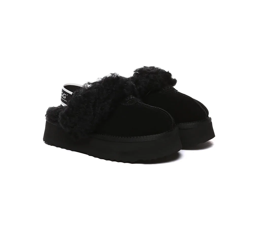 Women Removable Wool Strap Slingback Platform Slippers Waffle Curly