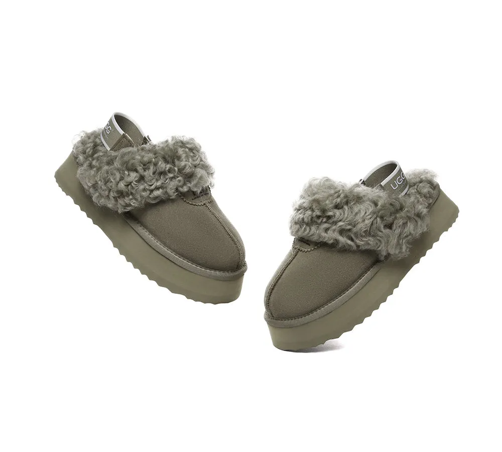 Women Removable Wool Strap Slingback Platform Slippers Waffle Curly