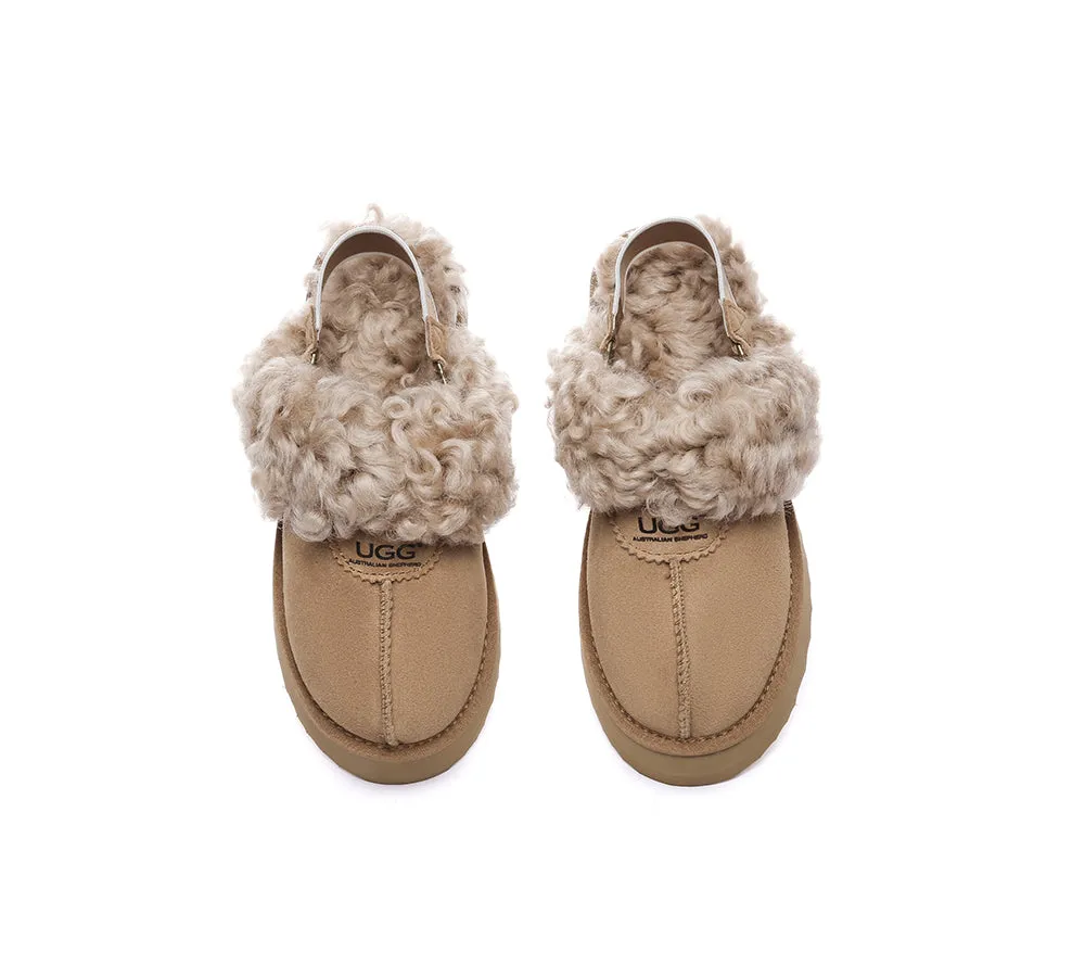 Women Removable Wool Strap Slingback Platform Slippers Waffle Curly