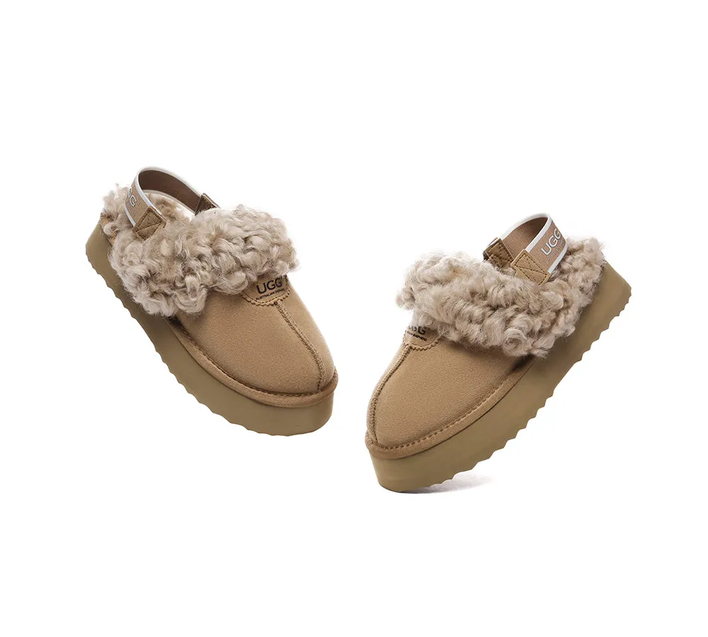 Women Removable Wool Strap Slingback Platform Slippers Waffle Curly