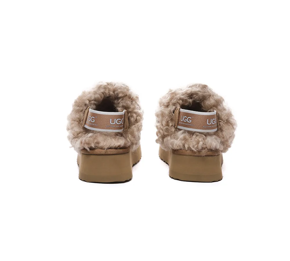 Women Removable Wool Strap Slingback Platform Slippers Waffle Curly