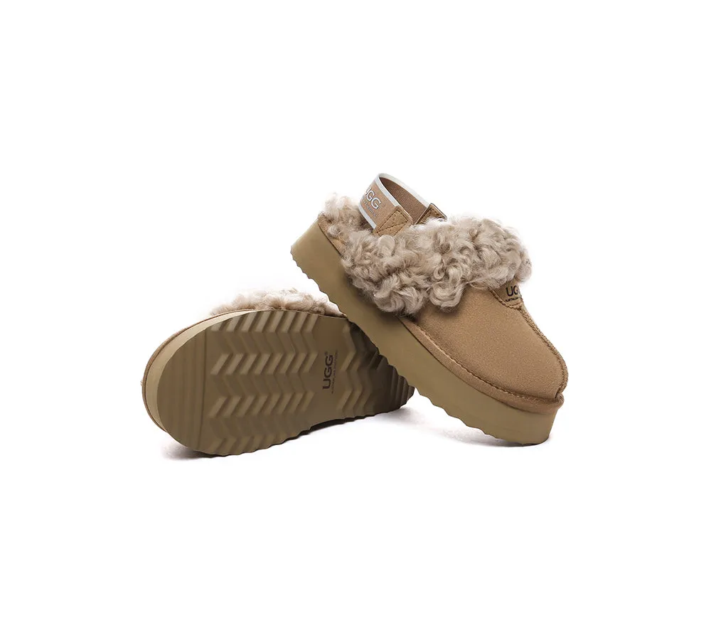 Women Removable Wool Strap Slingback Platform Slippers Waffle Curly