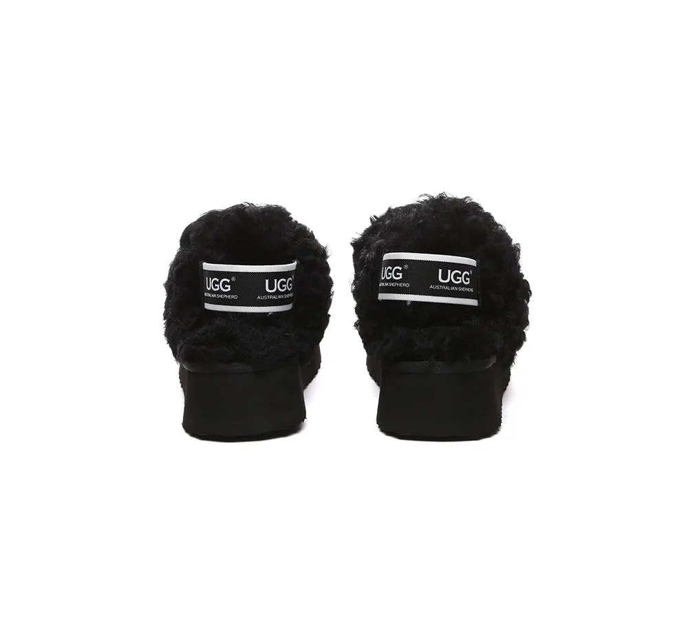 Women Removable Wool Strap Slingback Platform Slippers Waffle Curly