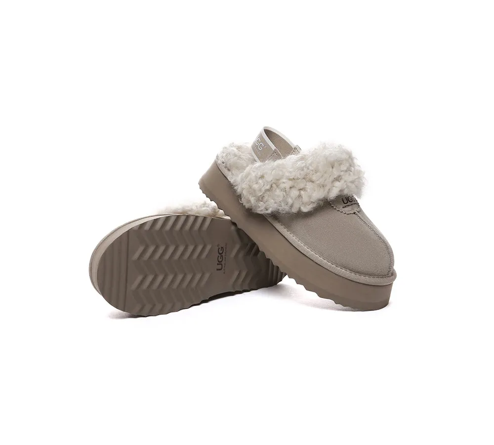 Women Removable Wool Strap Slingback Platform Slippers Waffle Curly