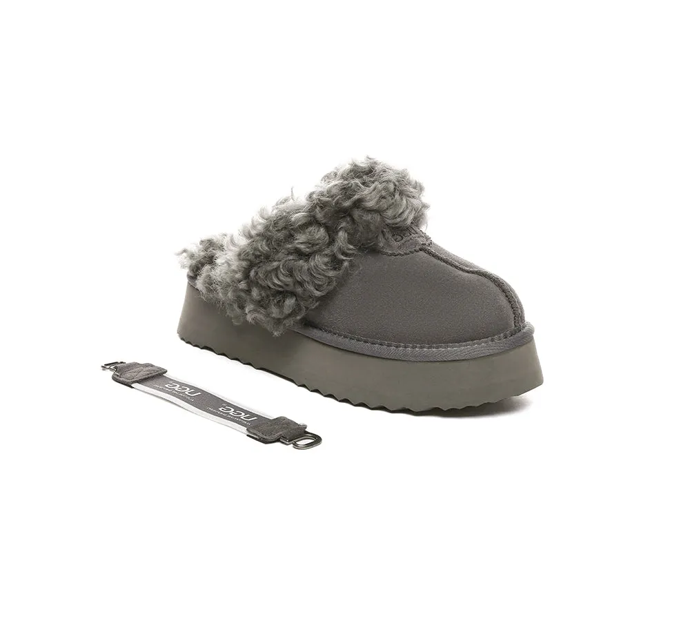 Women Removable Wool Strap Slingback Platform Slippers Waffle Curly