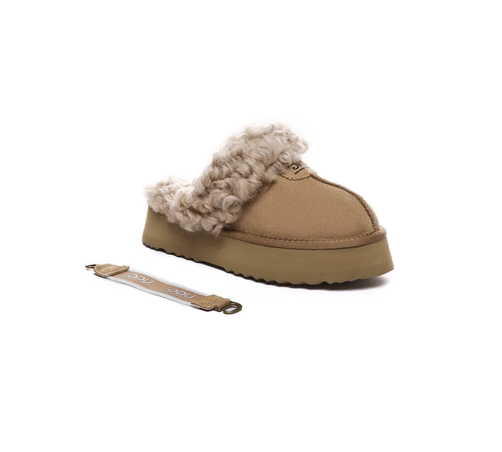 Women Removable Wool Strap Slingback Platform Slippers Waffle Curly