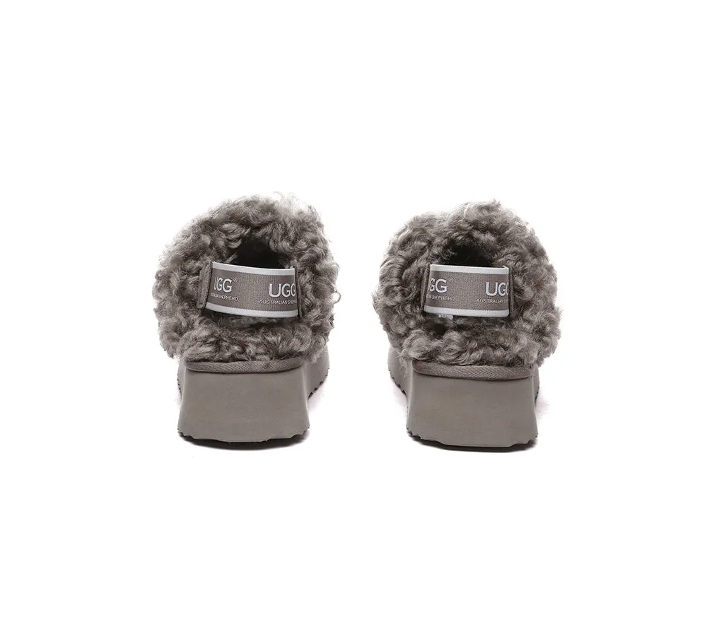 Women Removable Wool Strap Slingback Platform Slippers Waffle Curly