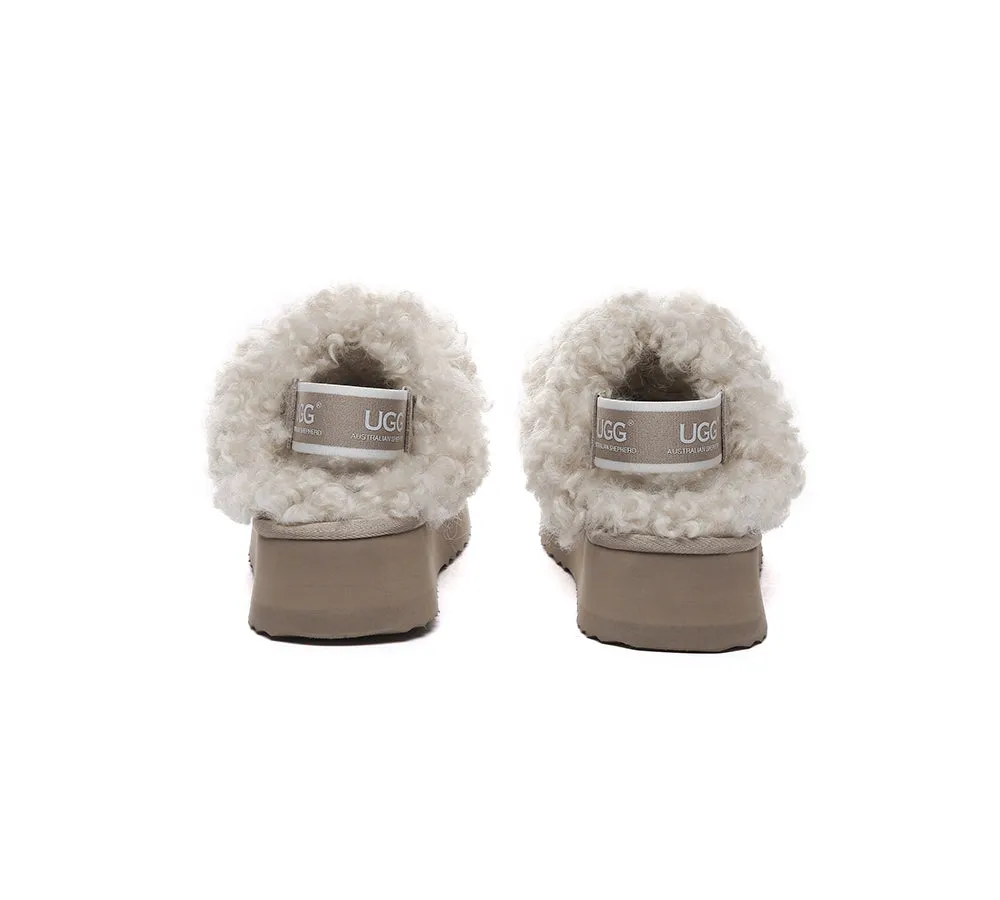 Women Removable Wool Strap Slingback Platform Slippers Waffle Curly