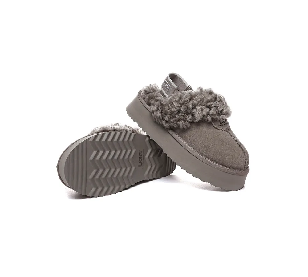 Women Removable Wool Strap Slingback Platform Slippers Waffle Curly