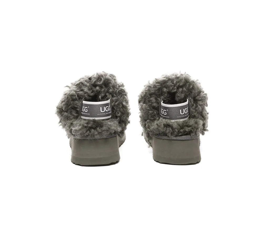 Women Removable Wool Strap Slingback Platform Slippers Waffle Curly