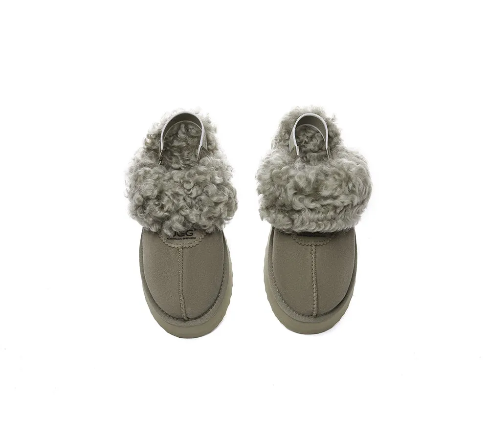 Women Removable Wool Strap Slingback Platform Slippers Waffle Curly
