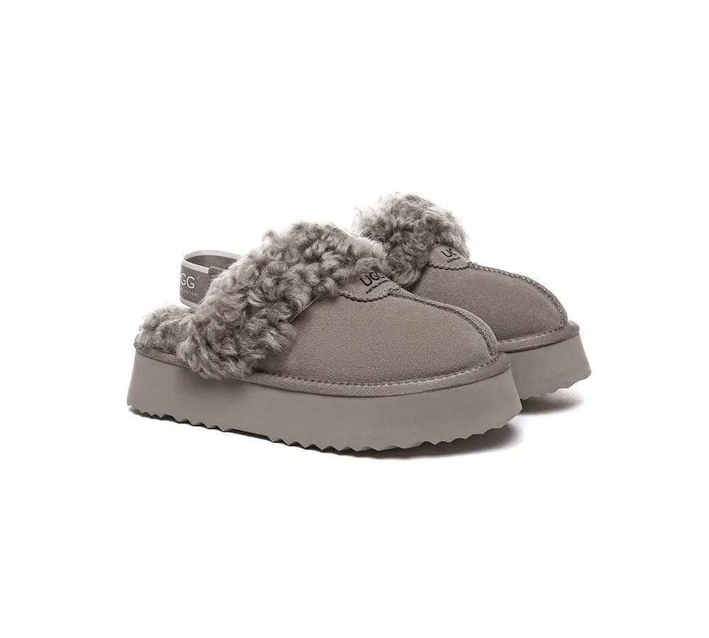 Women Removable Wool Strap Slingback Platform Slippers Waffle Curly