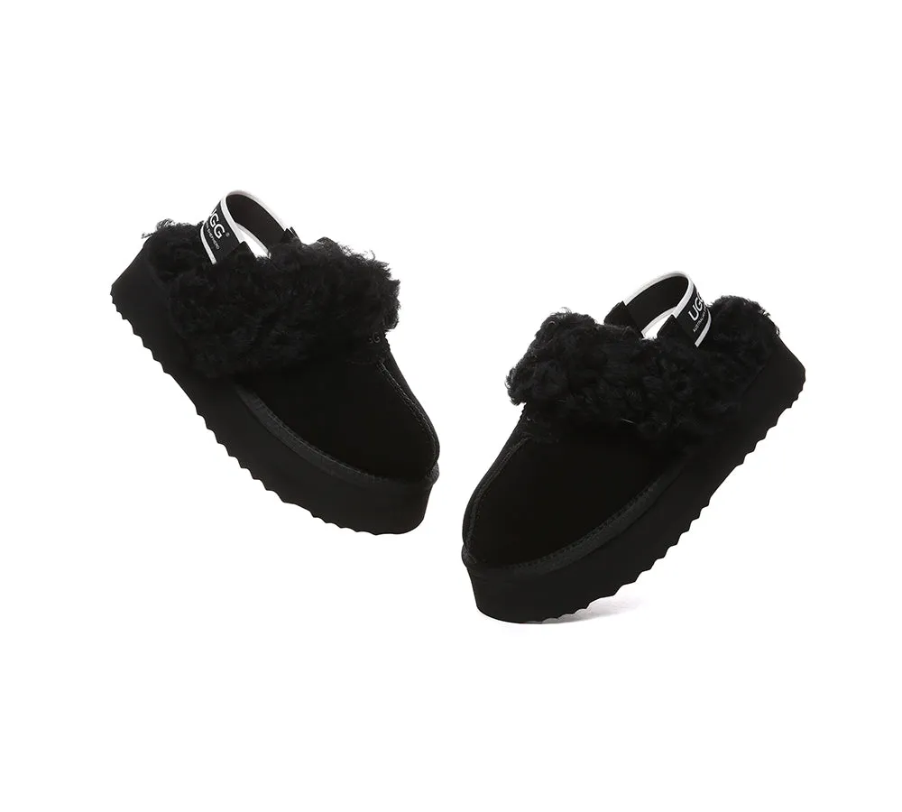 Women Removable Wool Strap Slingback Platform Slippers Waffle Curly