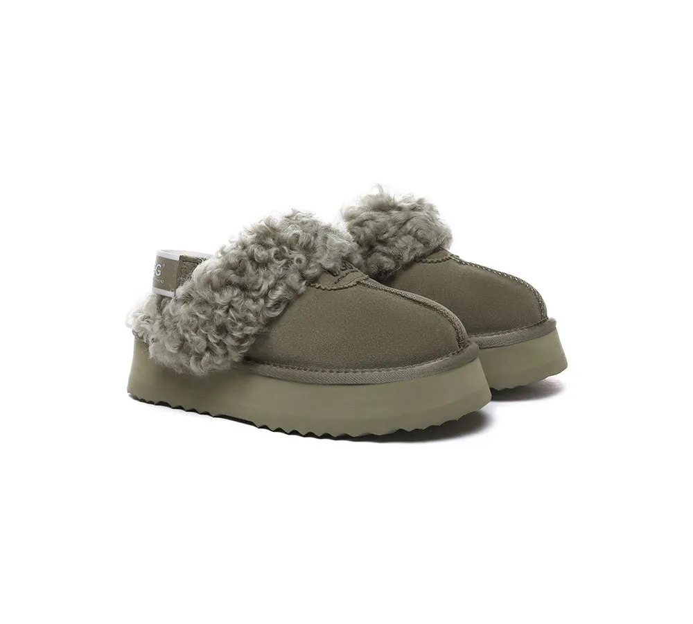 Women Removable Wool Strap Slingback Platform Slippers Waffle Curly