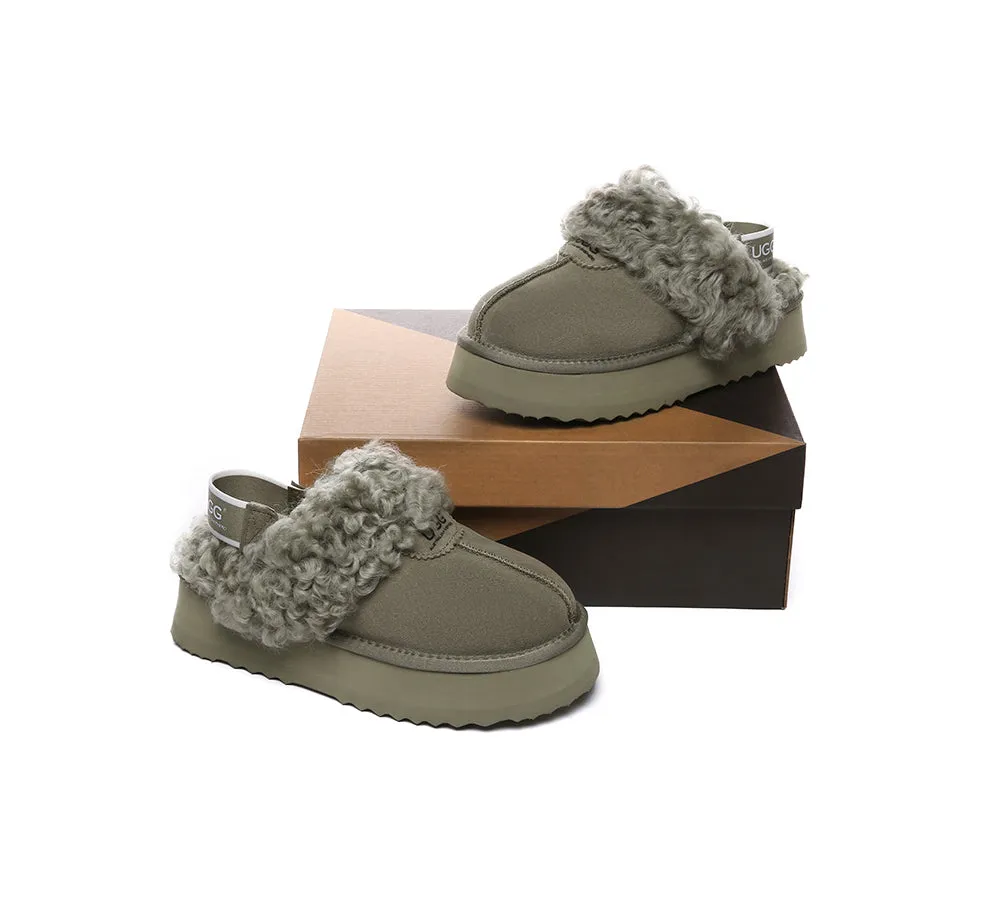 Women Removable Wool Strap Slingback Platform Slippers Waffle Curly