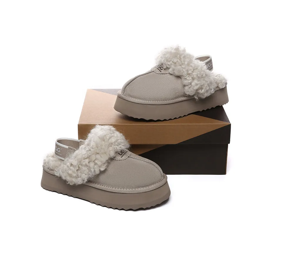 Women Removable Wool Strap Slingback Platform Slippers Waffle Curly
