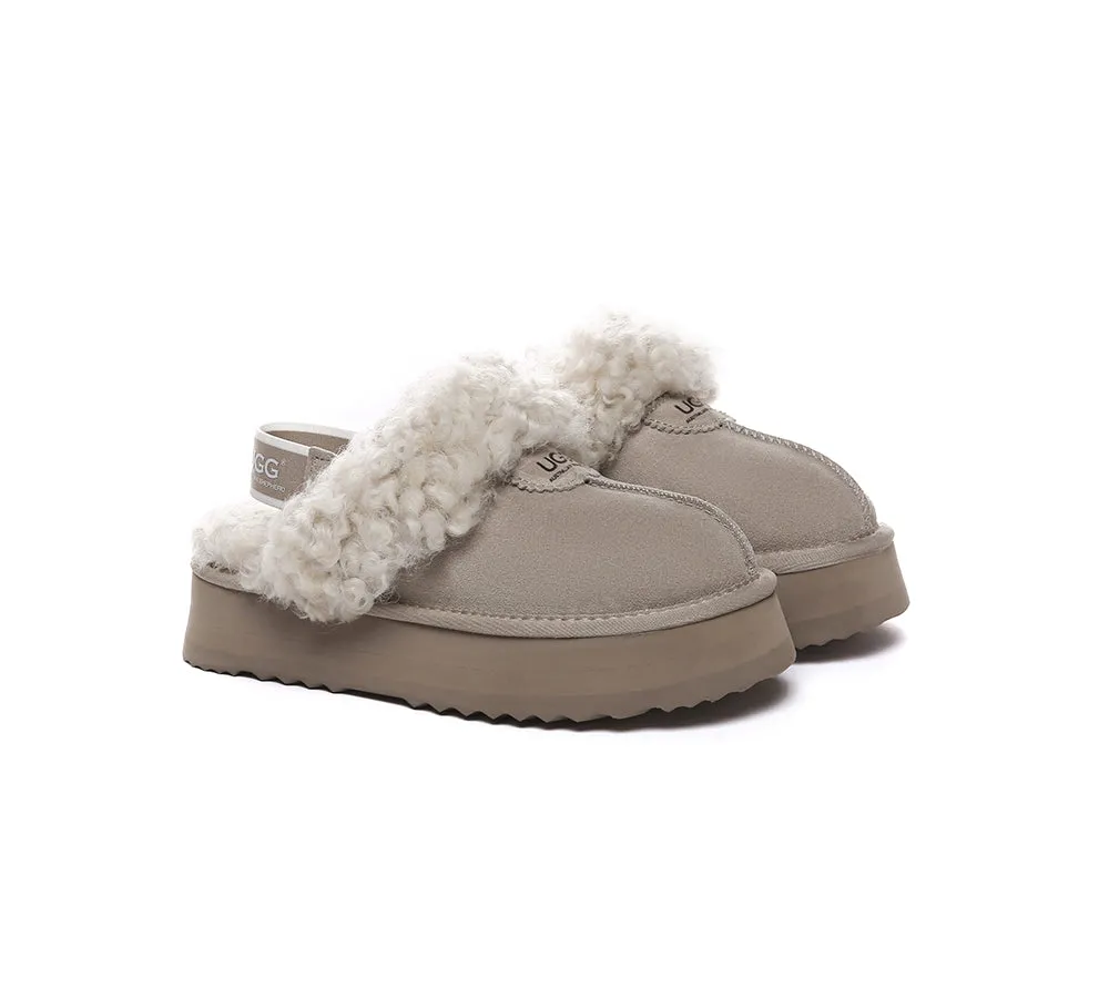 Women Removable Wool Strap Slingback Platform Slippers Waffle Curly