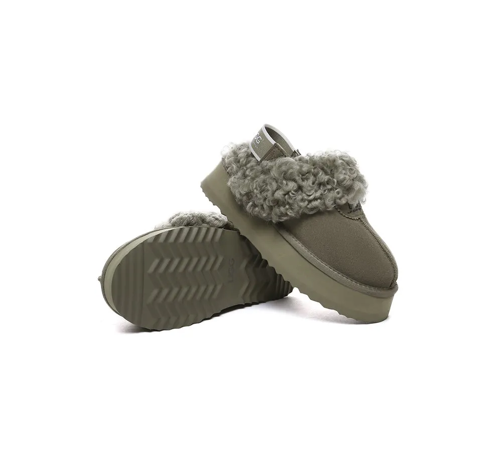 Women Removable Wool Strap Slingback Platform Slippers Waffle Curly