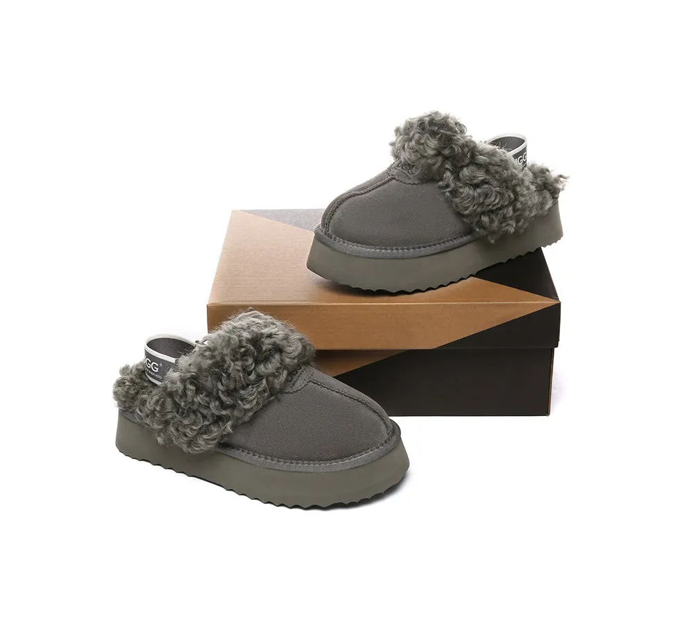 Women Removable Wool Strap Slingback Platform Slippers Waffle Curly