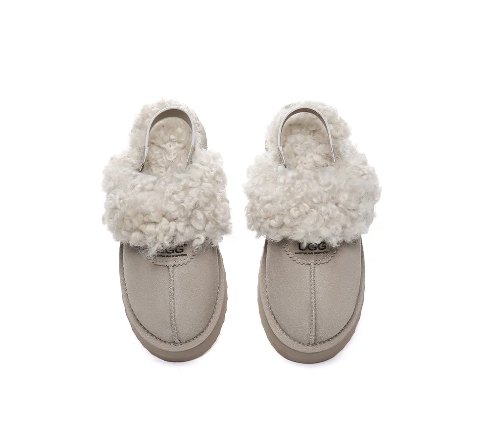Women Removable Wool Strap Slingback Platform Slippers Waffle Curly