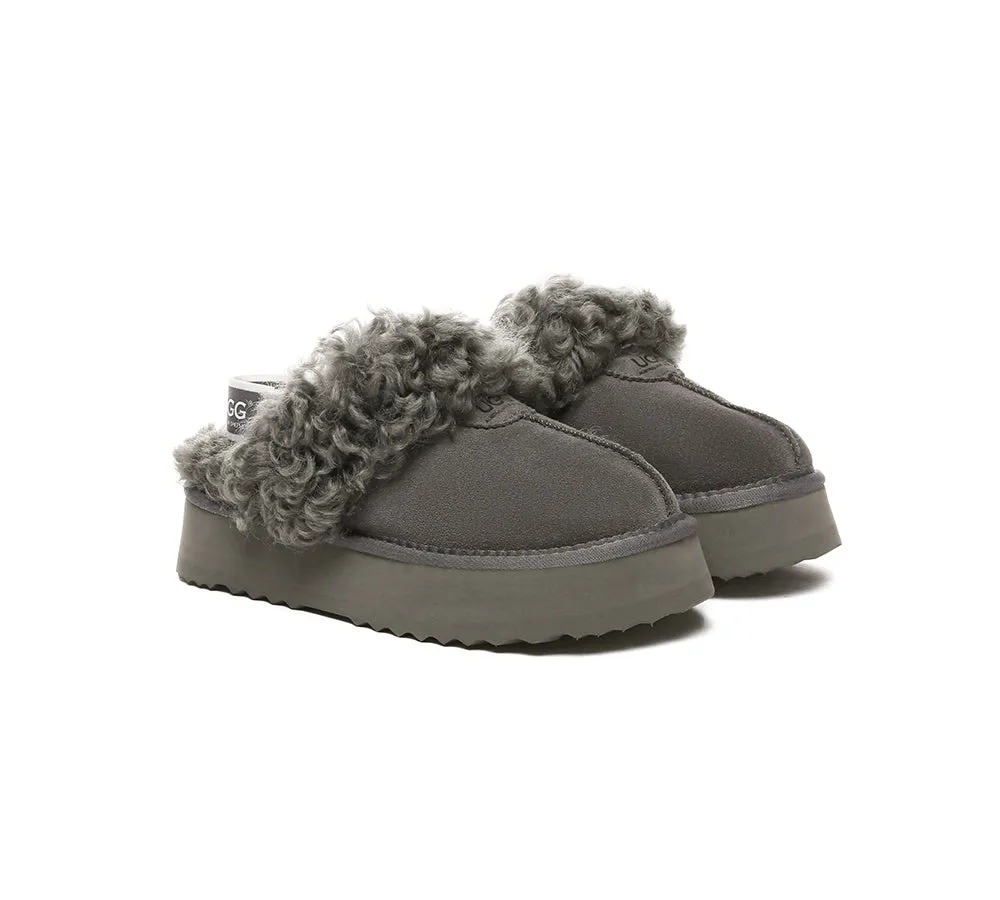 Women Removable Wool Strap Slingback Platform Slippers Waffle Curly