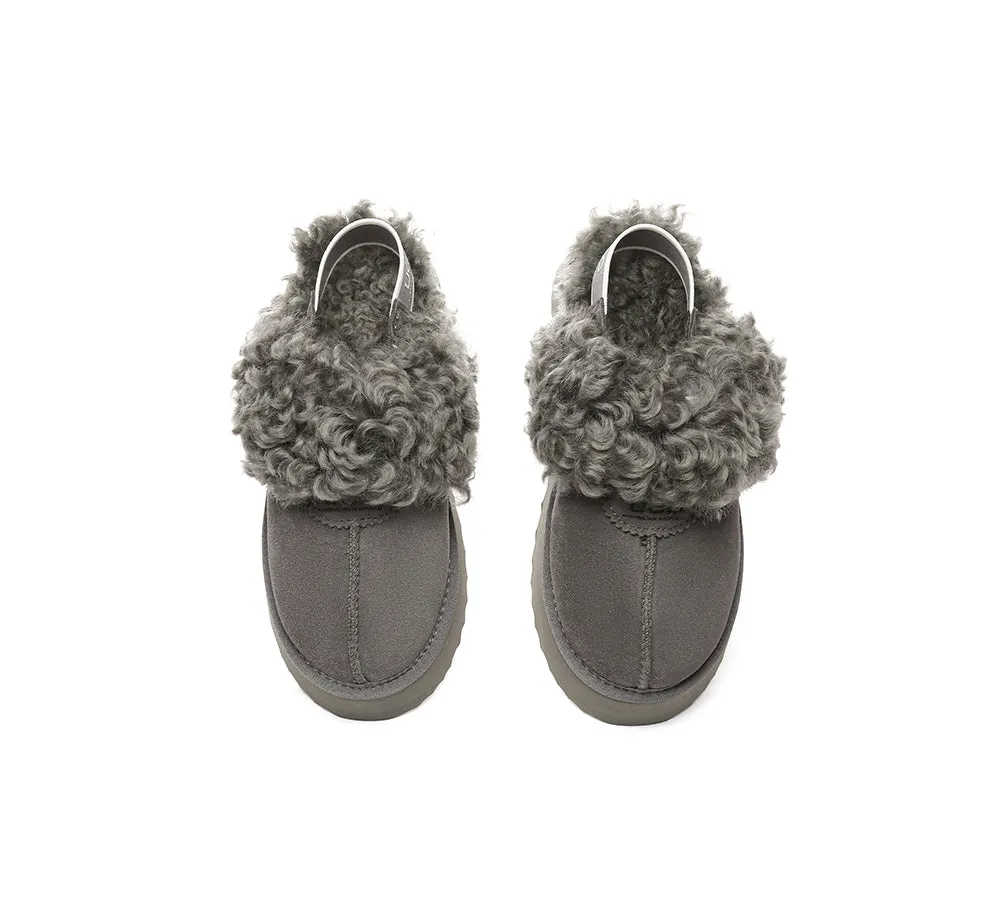 Women Removable Wool Strap Slingback Platform Slippers Waffle Curly