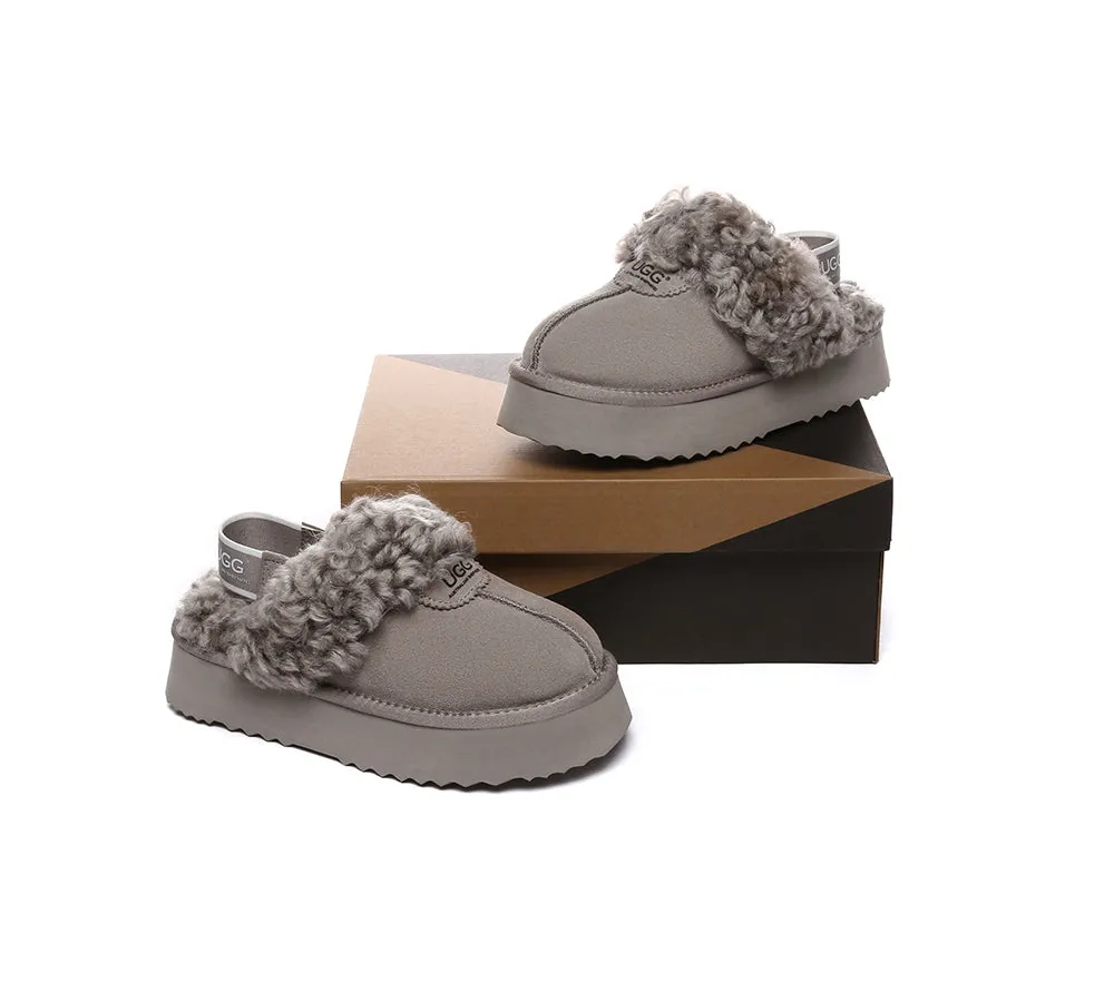 Women Removable Wool Strap Slingback Platform Slippers Waffle Curly