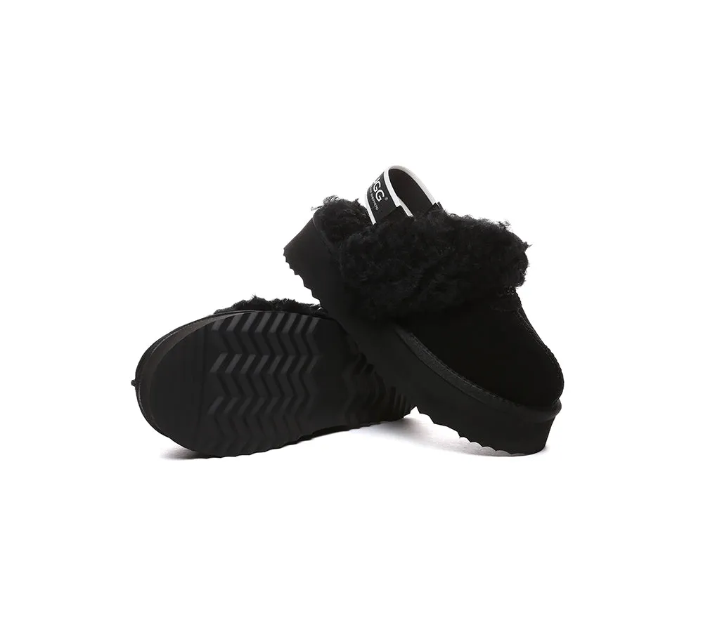 Women Removable Wool Strap Slingback Platform Slippers Waffle Curly